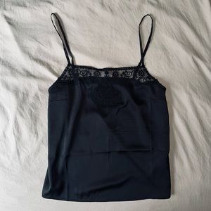NWT H&M Satin Top with Lace Details Black Camisole Tank New